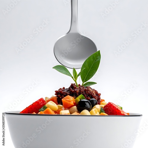 Fresh Fruit Salad with Spoon Serving.