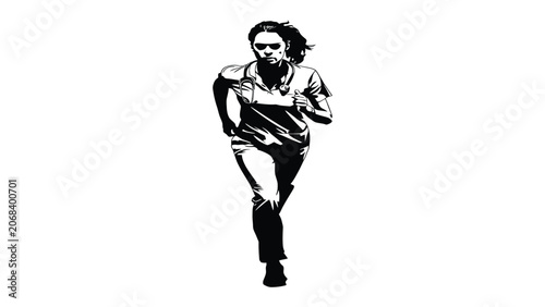 Obraz na plátně Runner woman moves forward in a high-contrast black and white silhouette graphic depicting athleticism, fitness, and active lifestyle