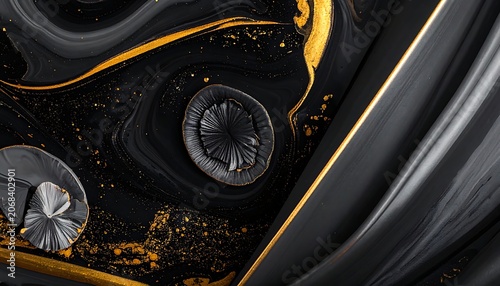Dark metallic background with gold accents.