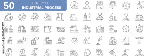 Industrial Process Line Icons Set Manufacturing Automation Machinery And Technology Symbols factory industry