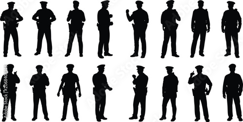 Police Officer Silhouettes Set law enforcement uniform
