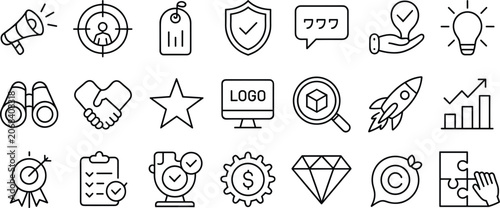 Collection of Business and Finance Related Icons with a Modern Line Art Style strategy success