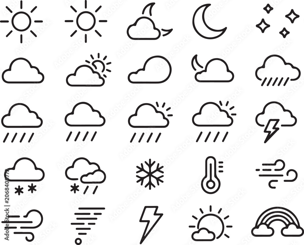 Fototapeta premium Weather symbols set for app and forecast interfaces
