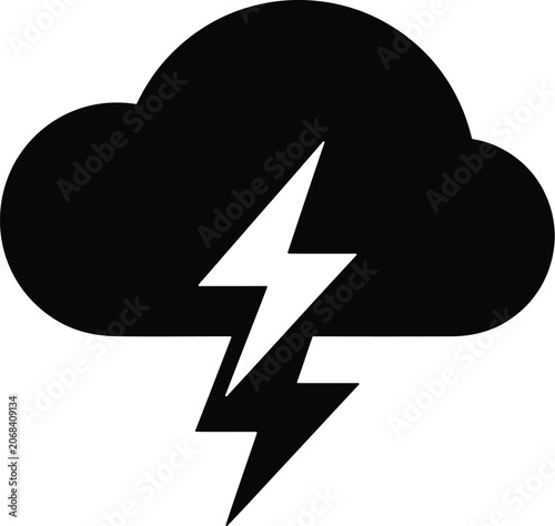 Canvas Print Stormy weather icon featuring silhouette with a dark thundercloud and cloud and