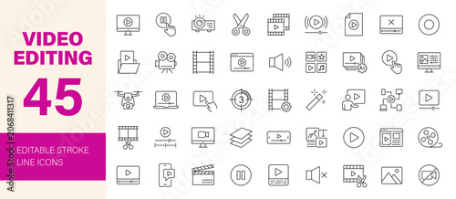 Konstfotografi Video editing icon set. Editable line icons. Vector illustration.