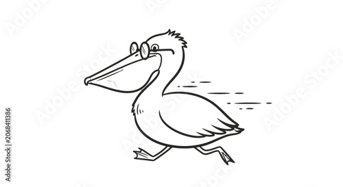 Foto Cartoon Pelican Running with Motion Lines.