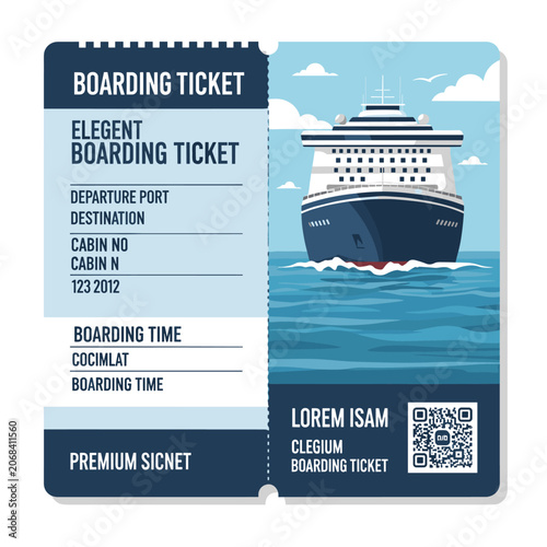 Quadro su tela Cruise Ship Boarding Ticket Template Design with Luxury Liner Illustration