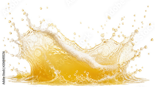 Wheat beer splash wave isolated as transparent PNG with pale golden foam and lively bubbles