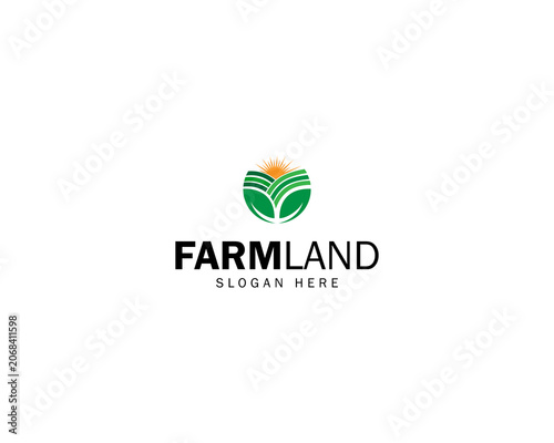 Agro Farm Logo with Green Leaf and Livestock Landscape