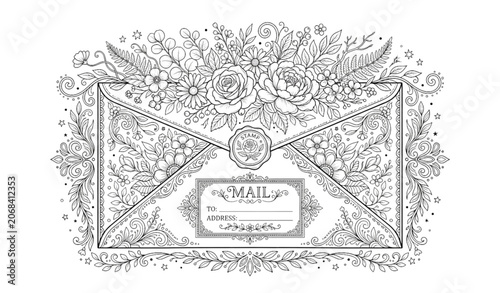 Tableau sur toile Decorative Floral Envelope Anti-Stress Coloring Design