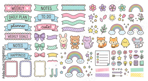 Cute sticker set for daily planner and to do list on white background