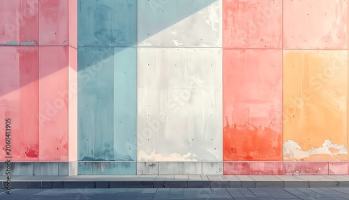 Colorful urban wall with sunlight.
