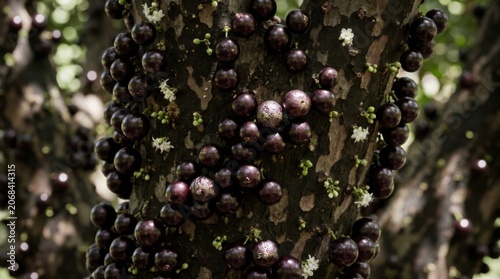 Dense Cluster of Round Dark Wild Berries on Woodland Plant Branch