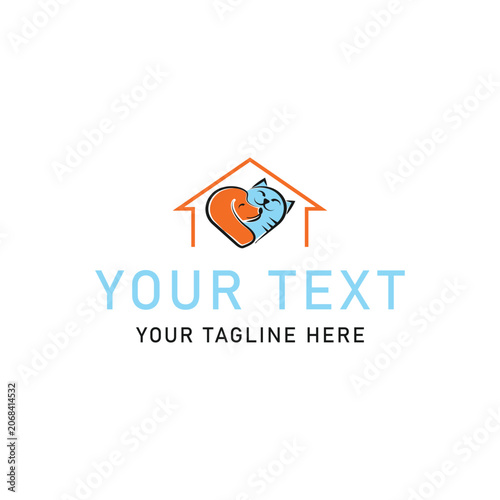 Heartwarming home logo, house icon with heart symbol, customizable template, vector illustration
