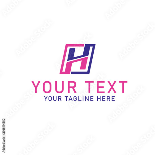 Customizable logo template, modern letter H design, pink and blue colors, vector branding icon