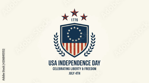 USA Independence Day Emblem with Stars and Shield.