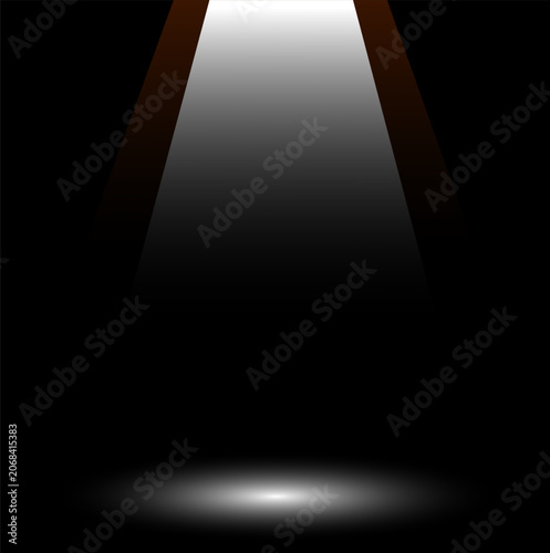 Stage white spotlight on black background, Vector illustration light shining down on the floor