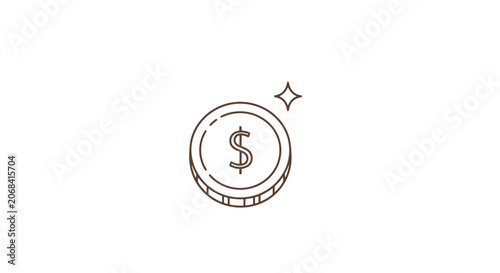 Dollar Coin with Dollar Sign Symbol.