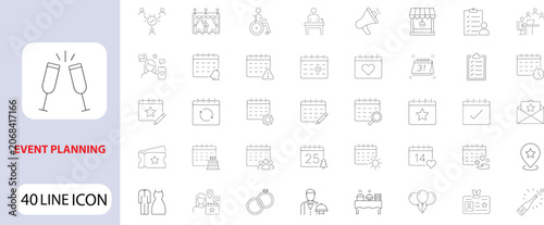 A set of 40 line icons depicting community and society concepts in a simple style