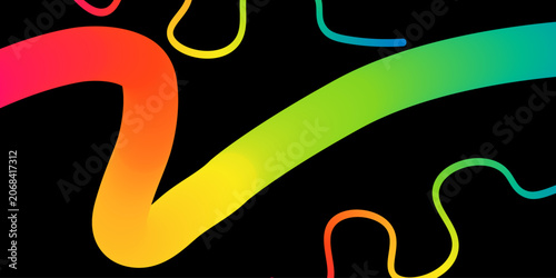 Abstract Colorful Wavy Lines with Rainbow Gradient on Black Background