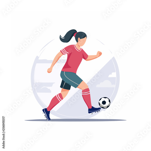 Woman playing soccer in flat design style
