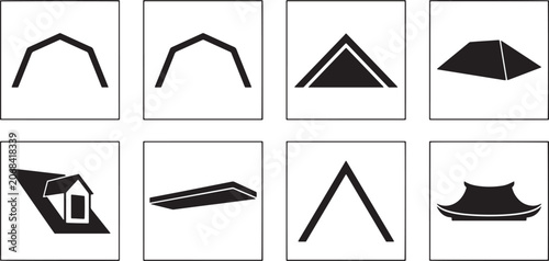 Vector icon set of different roof shapes and architectural roofline types for building design
