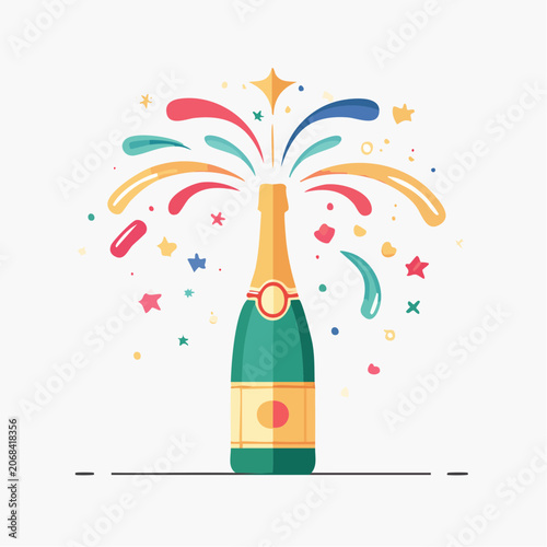 Champagne Bottle Popping With Confetti and Stars