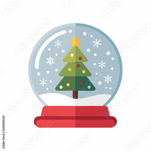 Christmas Snow Globe with Decorated Tree and Snowflakes