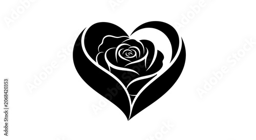 Bild auf Leinwand Heart shape framing a blooming rose illustrates a profound symbol of love and passion, suitable for romantic greeting cards, wedding invitations, or creative expressions of deep affection