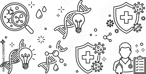 Photos Medical science research dna helix innovation medicine shield protection doctor