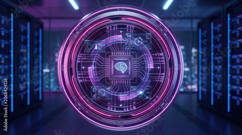 Abstract ai brain circuitry concept in a server room