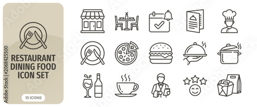 Bild auf Leinwand Restaurant and dining food icon set, thin line style, collection of 15 vector ic