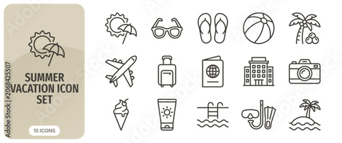 Fotografía Summer vacation icon set, travel and holiday line icons, vector illustration