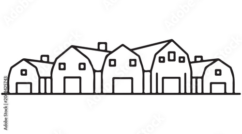 Foto Minimalist line art vector of a row of houses with gabled roofs and chimneys for