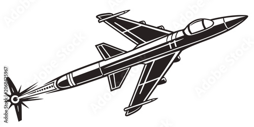 Tableau sur toile Minimalist monochrome graphic of a fast fighter jet aircraft in flight with airc
