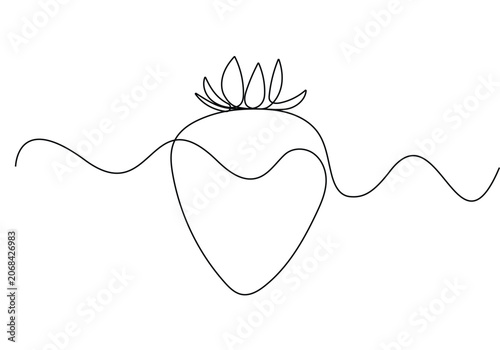 Valokuva Continuous line drawing of organic strawberry for fruit icon fresh berries fruit