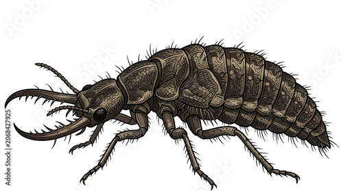 Obraz na płótnie Antlion Larva Illustration: Predatory Insect with Large Mandibles