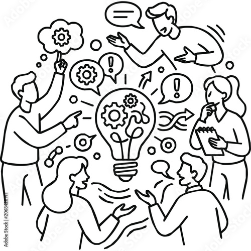 Idea - Diverse business team during a creative brainstorming session focusing on innovation and collaboration to find solutions.