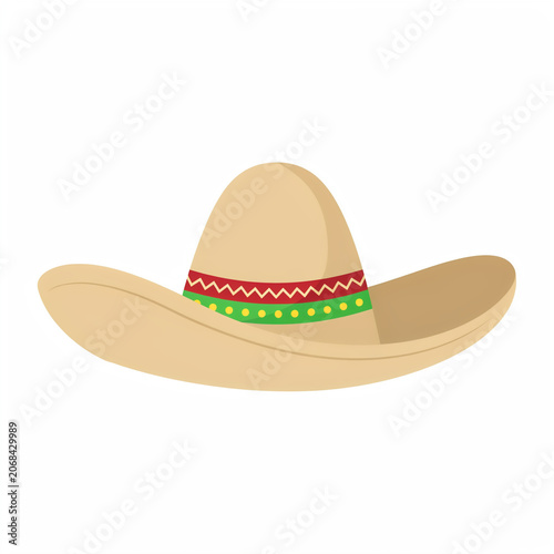 Straw Hat with Colorful Band Flat Lay Style Minimalist Composition
