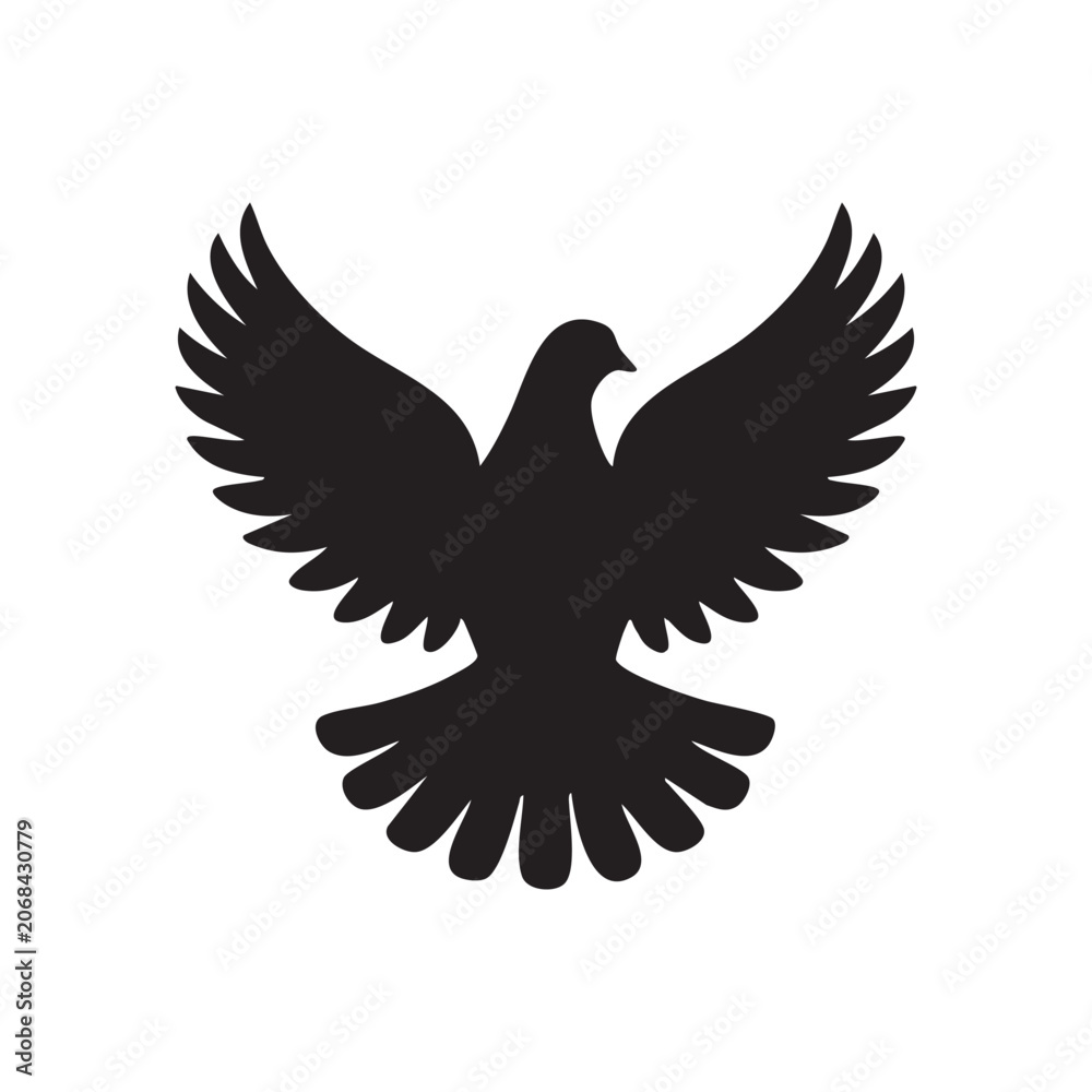 Fototapeta premium Black Eagle Silhouette with Spread Wings Heraldic Bird Emblem Vector Illustration