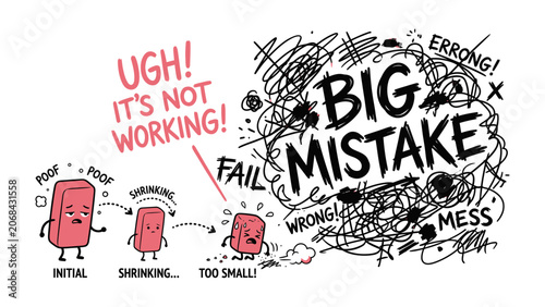Konstfotografi A Red Eraser's Downfall: An anthropomorphic red eraser undergoes a series of unfortunate changes, shrinking with each attempt to correct a mistake