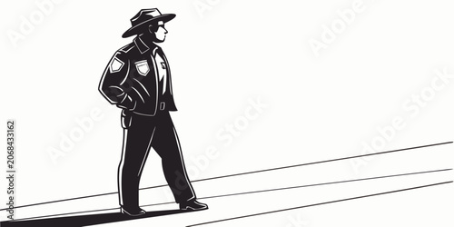Bild auf Leinwand Black and white minimalist illustration of a park ranger or law enforcement offi