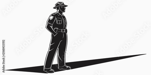 Φωτογραφία High contrast black and white vector illustration of a state trooper or park ran
