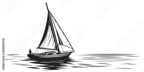 Foto Graphic silhouette illustration of a sailboat on the water with sailing boat sai