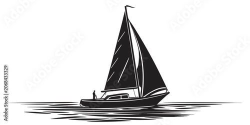 Bilde på lerret Minimalist black and white vector illustration of a modern sailboat with a skipp