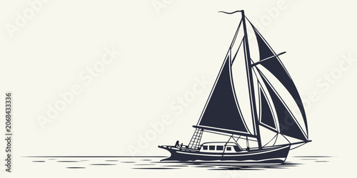 Tableau sur toile Vintage style illustration of a classic ketch sailboat with multiple sails cruis