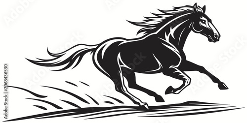 Cuadro en lienzo Dynamic running horse silhouette vector illustration with galloping silhouette i
