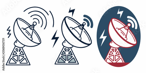 Canvastavla Set of satellite dish icons with signals and lightning bolts dish antenna signal