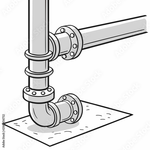 Fotografie Metal industrial pipe section with flanges on a square base line art industrial