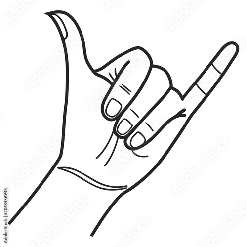 Fényképezés Hand gesture shaka sign line art with hang loose black and white body part middl